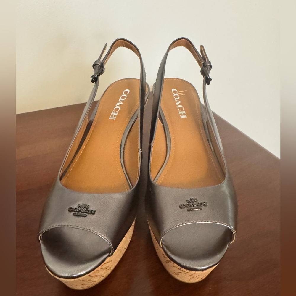 Coach Cork Heel Sling Back Patent Leather Sandal - Picture 4 of 11
